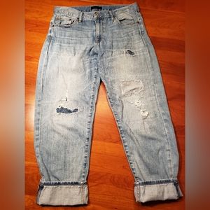 UNIQLO High rise, baggy distressed jeans, Size 27, faded blue wash